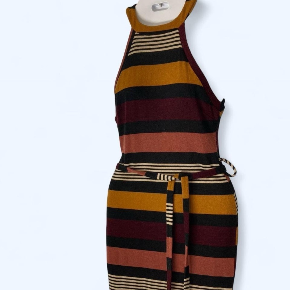 Windsor Orange and Black Multicolored Striped Halter Dress M